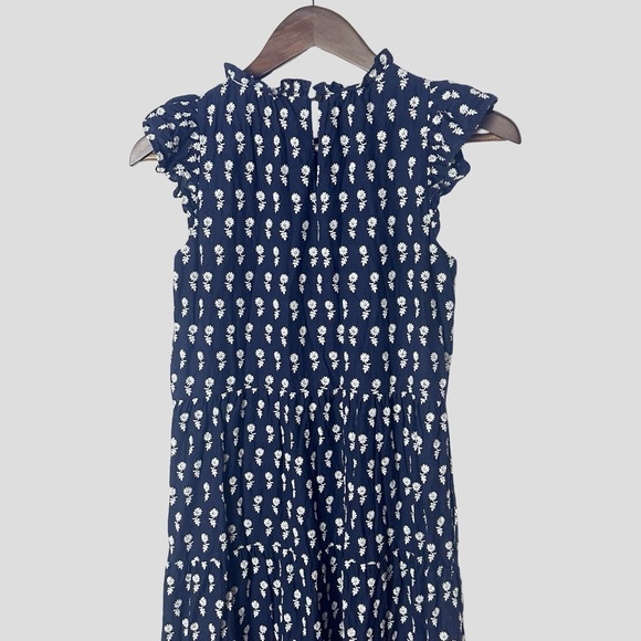 J. Crew Floral Embroidered Flutter Sleeve Tiered Midi Dress Navy XSP Cottage - Picture 8 of 12